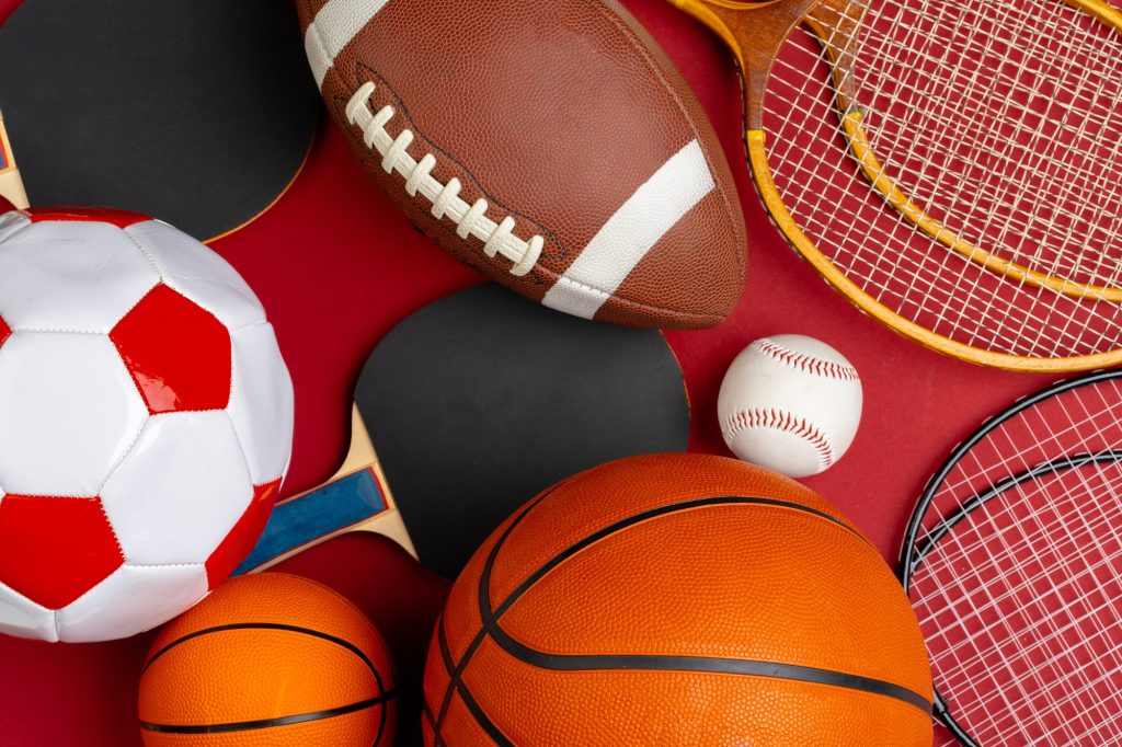 Composition of various sport equipment for fitness and games